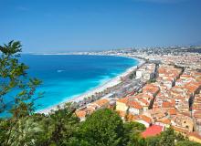 The essential elements of the French Riviera — azure water, blue sky, and endless sunshine — appeal to vacationers and artists alike in places like Nice. Photo by Dominic Arizona Bonuccelli