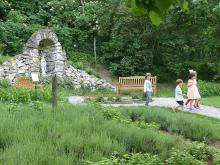 Children passing by the shrine that remains of the monastery — Borromeo Garden, Brno, Czechia. Photos by Yvonne Michie Horn