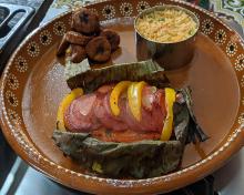 Tikin Xic Fish, with fried plantain and rice, ready to serve. Photos by Sandra Scott