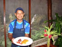 TOP: Olvin with a typical Honduran breakfast. MIDDLE: Huevos Rancheros ingredients at the ready. BOTTOM: Eggs cooking in the sauce. Photos by Sandra Scott